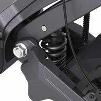 Close-up of Ausom DT2 Pro electric scooter suspension and frame components in dark gray color