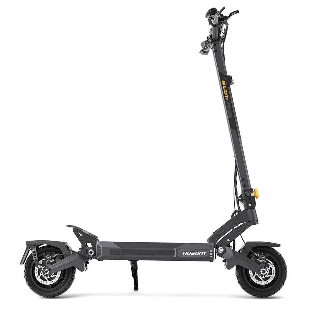 Ausom DT2 Pro electric scooter with dual 1100W motors, 52V 23.4Ah battery, 71-mile range, 42 mph max speed, and 10x3 inch tubeless tires.