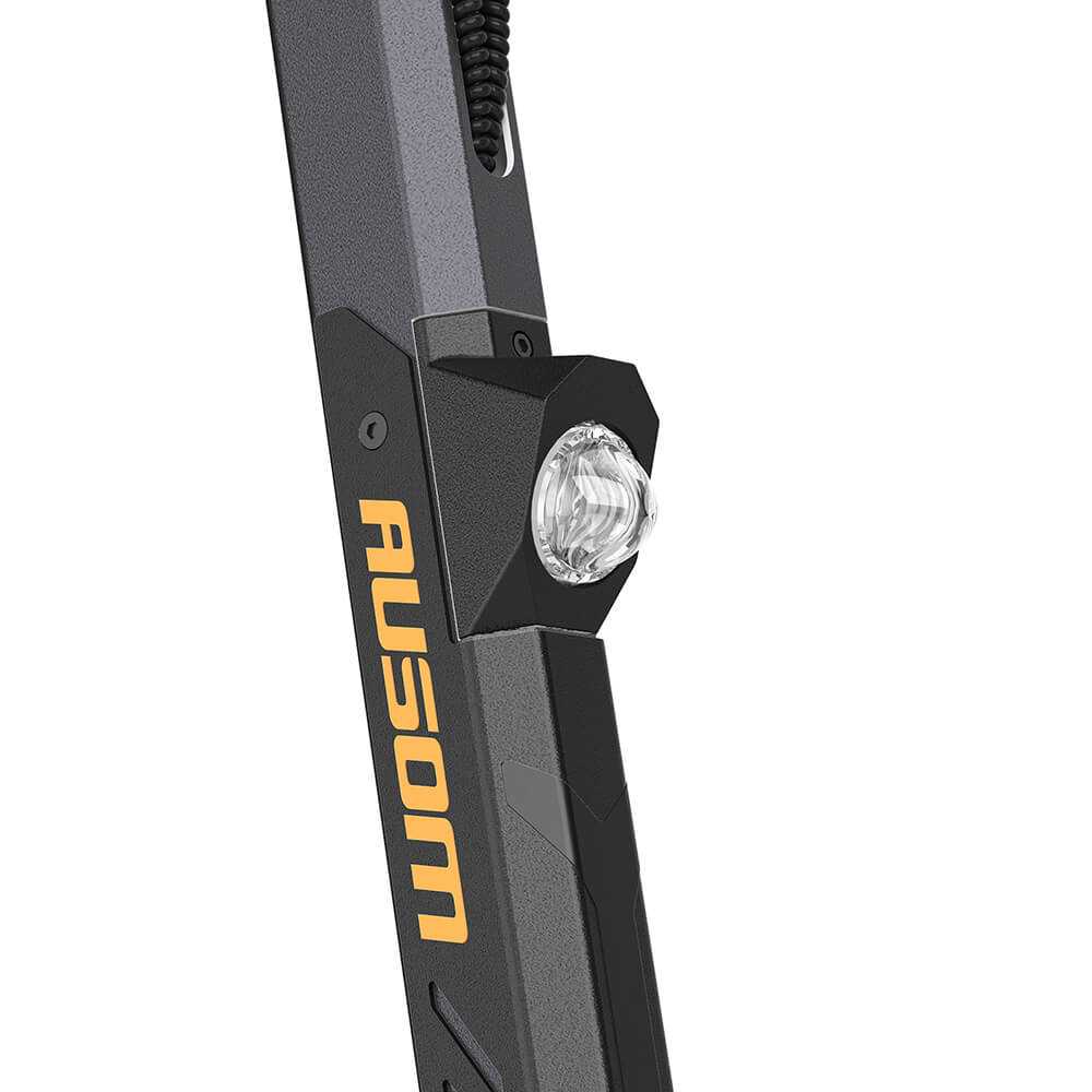 Close-up of Ausom DT2 Pro electric scooter frame with integrated front light and logo branding