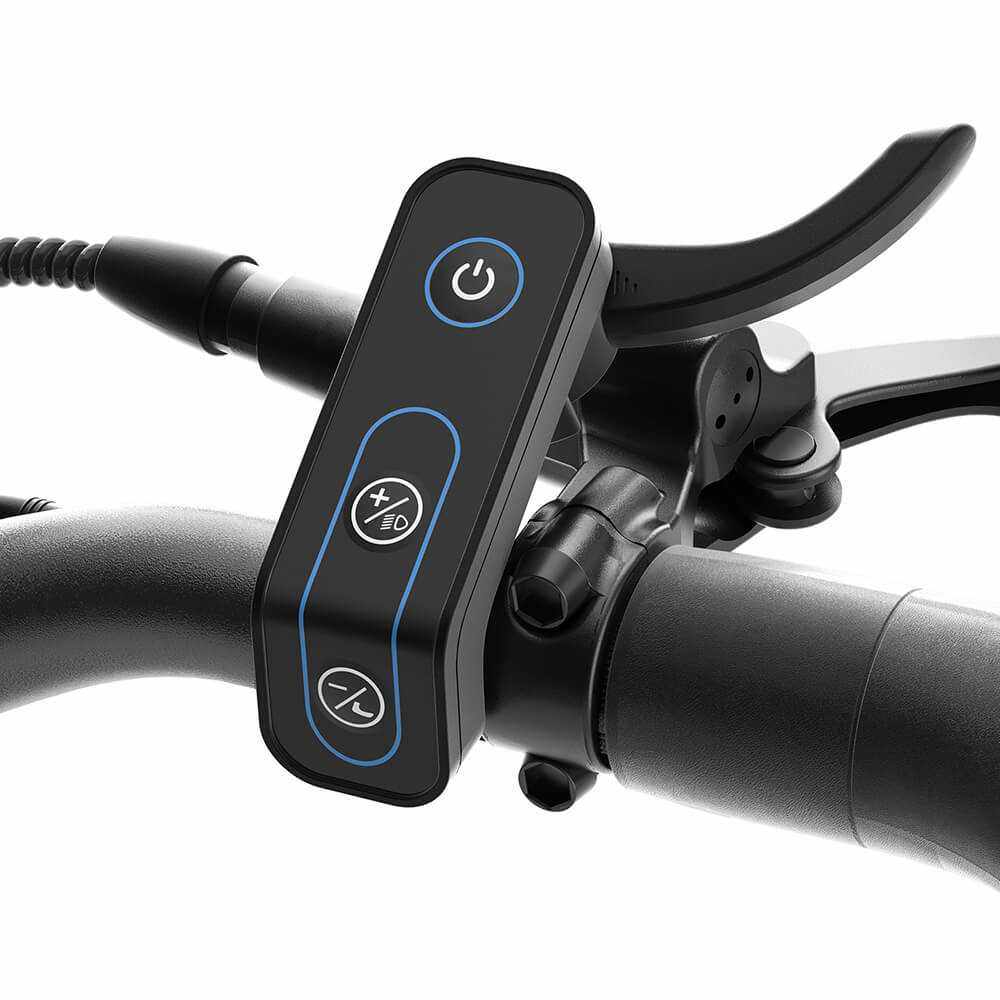 Close-up of Ausom DT2 Pro electric scooter handlebar with control buttons and brake lever