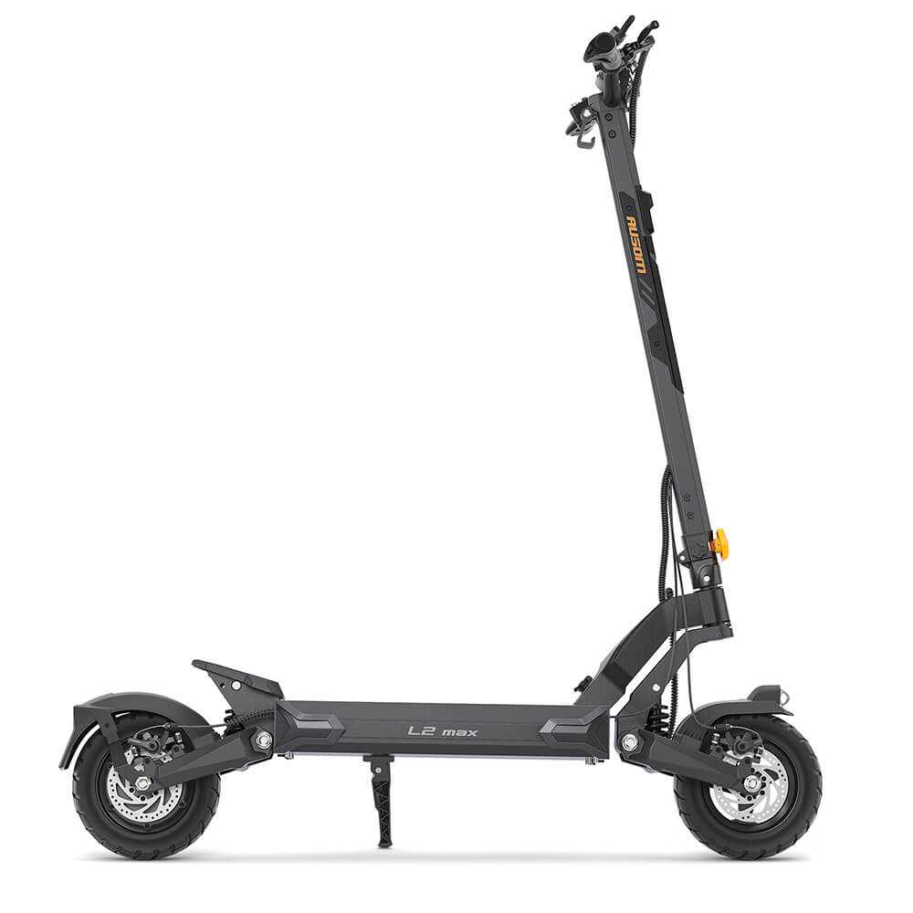 Ausom L2 Max electric scooter with 48V 20.8Ah battery, 1000W brushless motor, 56 miles range, 31 mph max speed, and 10"x3" tubeless rubber tires