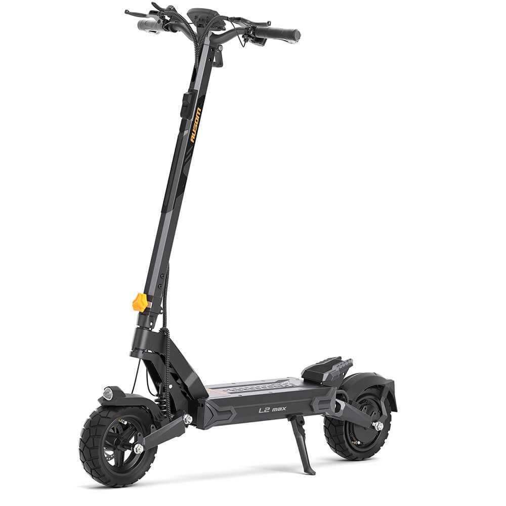 Ausom L2 Max Trottinette électrique black electric scooter with 48V 20.8Ah battery, 1000W brushless motor, 10"x3" tubeless rubber tires, 56 miles range, and 31 mph max speed